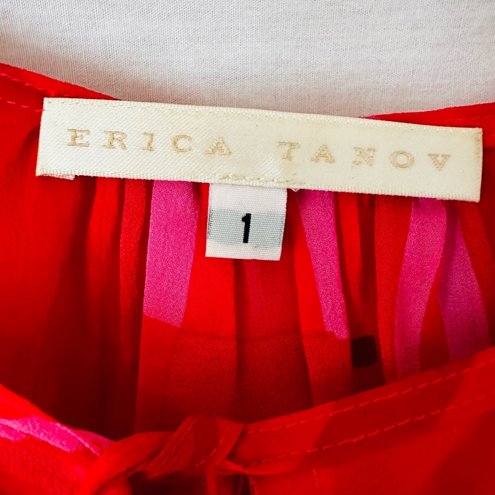 Erica Tanov Top Women's size 1  VIBRANT RED/PINK  100% Silk Long Sleeve